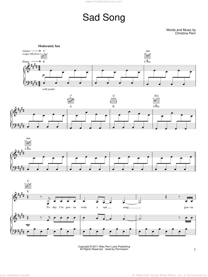 sad piano chords sheet music