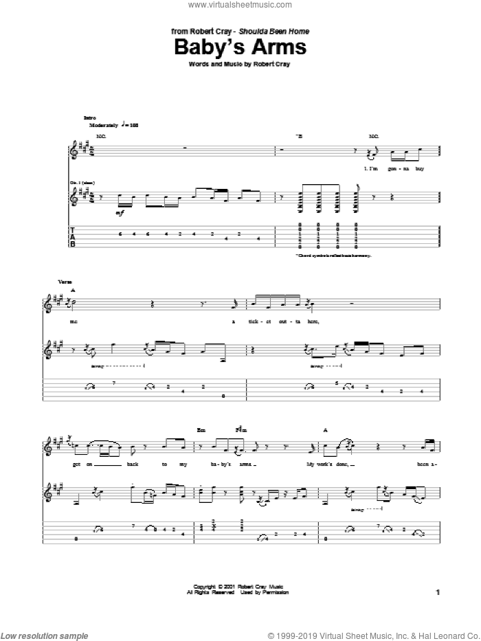Baby's Arms sheet music for guitar (tablature) by Robert Cray, intermediate skill level