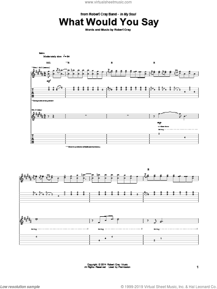 What Would You Say sheet music for guitar (tablature) by Robert Cray, intermediate skill level