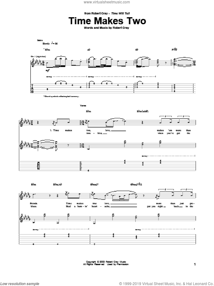 Time Makes Two sheet music for guitar (tablature) by Robert Cray, intermediate skill level