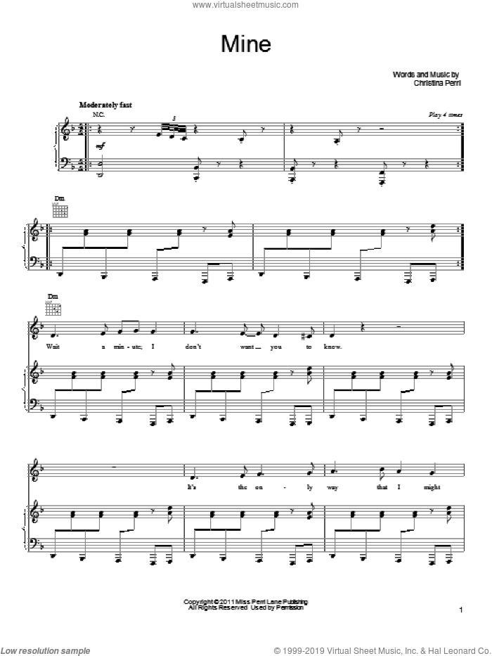 Mine sheet music for voice, piano or guitar by Christina Perri, intermediate skill level