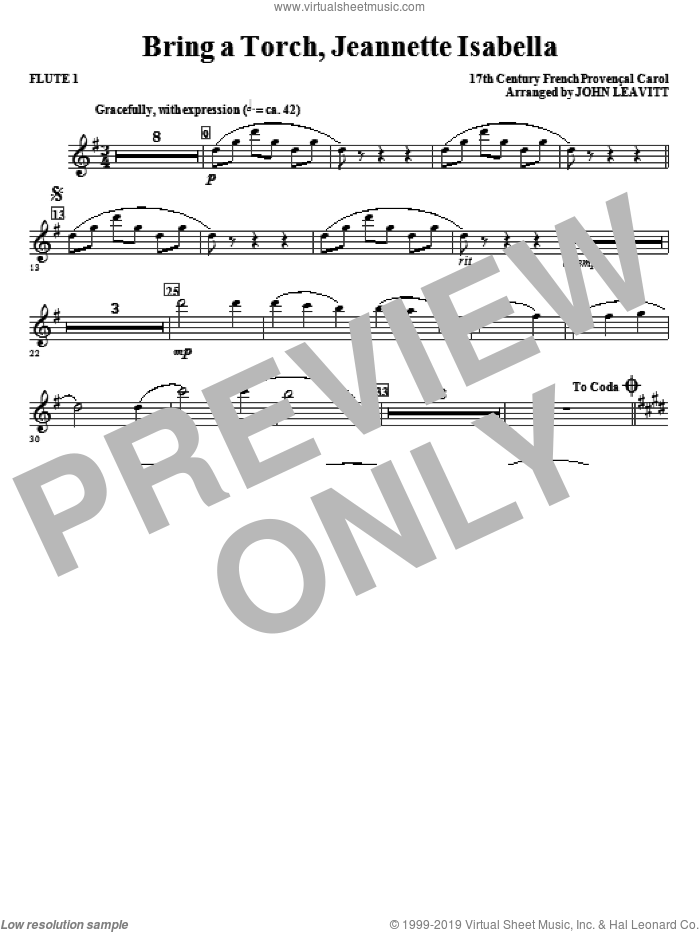 Bring a Torch, Jeanette Isabella sheet music for orchestra/band (flute 1) by John Leavitt and Miscellaneous, intermediate skill level