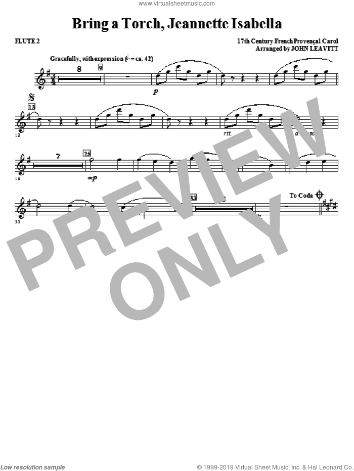Bring a Torch, Jeanette Isabella sheet music for orchestra/band (flute 2) by John Leavitt and Miscellaneous, intermediate skill level