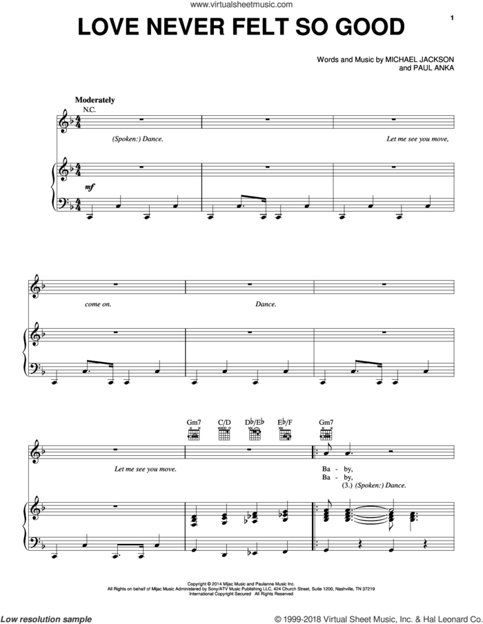 Love Never Felt So Good sheet music for voice, piano or guitar by Michael Jackson & Justin Timberlake, Justin Timberlake, Michael Jackson and Paul Anka, intermediate skill level