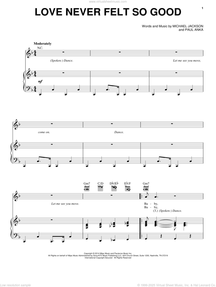 Love Never Felt So Good sheet music for voice, piano or guitar by Michael Jackson & Justin Timberlake, Justin Timberlake, Michael Jackson and Paul Anka, intermediate skill level