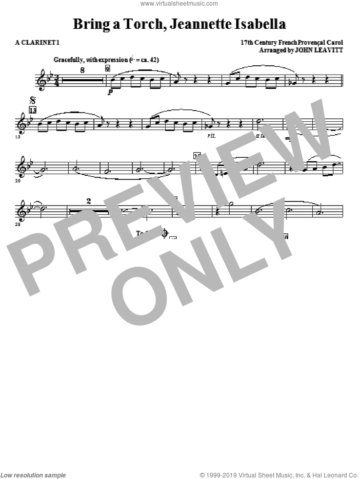 Bring a Torch, Jeanette Isabella sheet music for orchestra/band (a clarinet 1) by John Leavitt and Miscellaneous, intermediate skill level