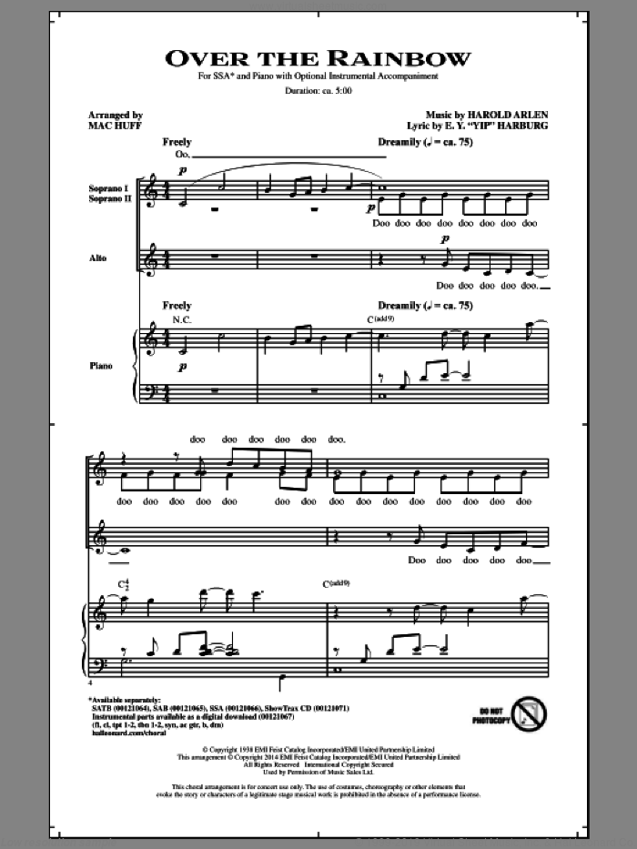 Over The Rainbow sheet music for choir (SSA: soprano, alto) by Mac Huff, E.Y. Harburg and Harold Arlen, intermediate skill level