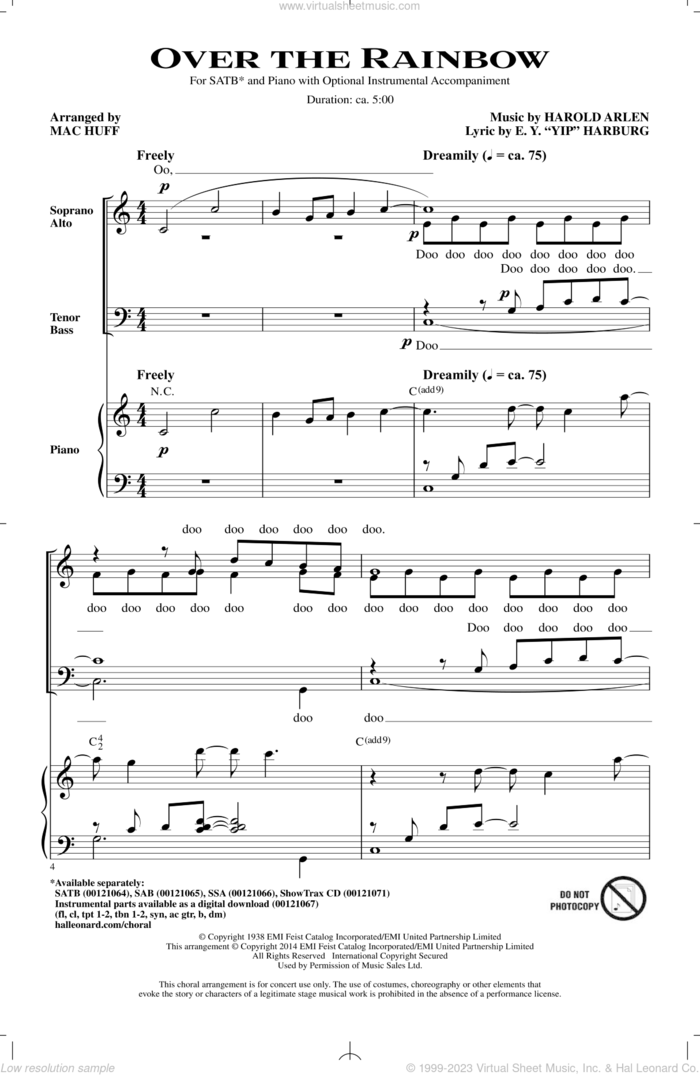 Over The Rainbow sheet music for choir (SATB: soprano, alto, tenor, bass) by Mac Huff, E.Y. Harburg and Harold Arlen, intermediate skill level