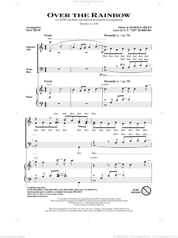 Over The Rainbow sheet music for choir (SATB: soprano, alto, tenor, bass) by Mac Huff, E.Y. Harburg and Harold Arlen, intermediate skill level