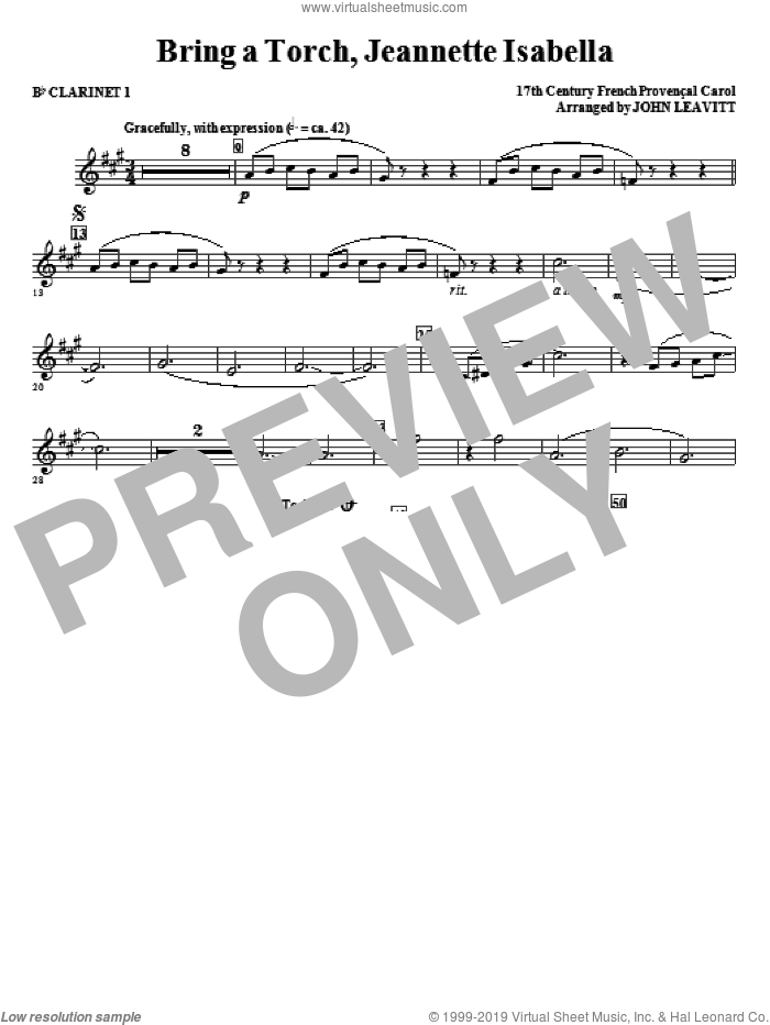Bring a Torch, Jeanette Isabella sheet music for orchestra/band (Bb clarinet 1) by John Leavitt and Miscellaneous, intermediate skill level