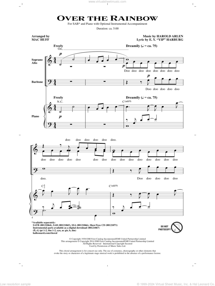 Over The Rainbow sheet music for choir (SAB: soprano, alto, bass) by Mac Huff, E.Y. Harburg and Harold Arlen, intermediate skill level