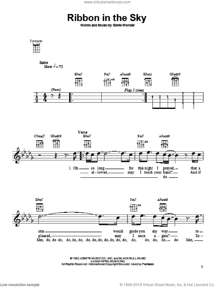 Ribbon In The Sky sheet music for ukulele by Stevie Wonder, intermediate skill level