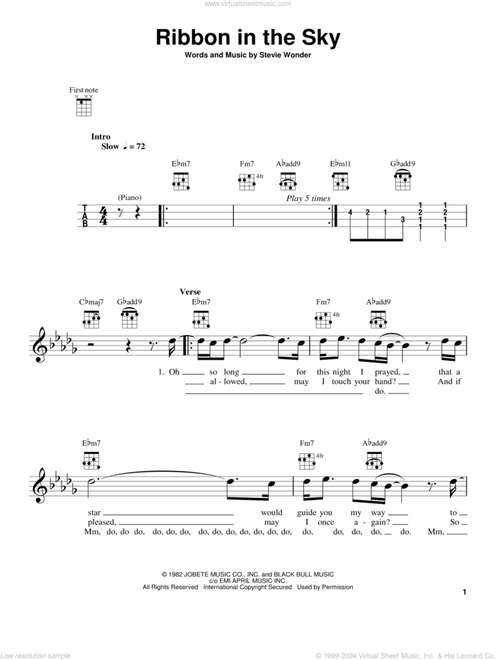 Ribbon In The Sky sheet music for ukulele by Stevie Wonder, intermediate skill level