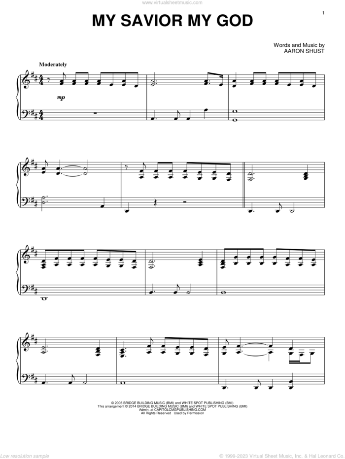 My Savior My God, (intermediate) sheet music for piano solo by Aaron Shust, intermediate skill level