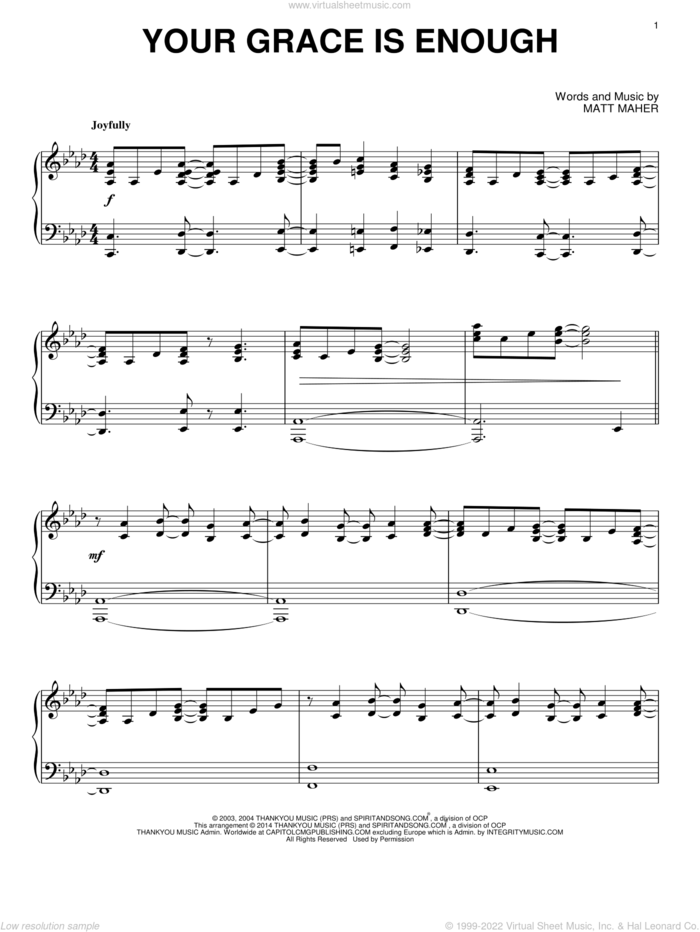 Your Grace Is Enough, (intermediate) sheet music for piano solo by Chris Tomlin and Matt Maher, intermediate skill level
