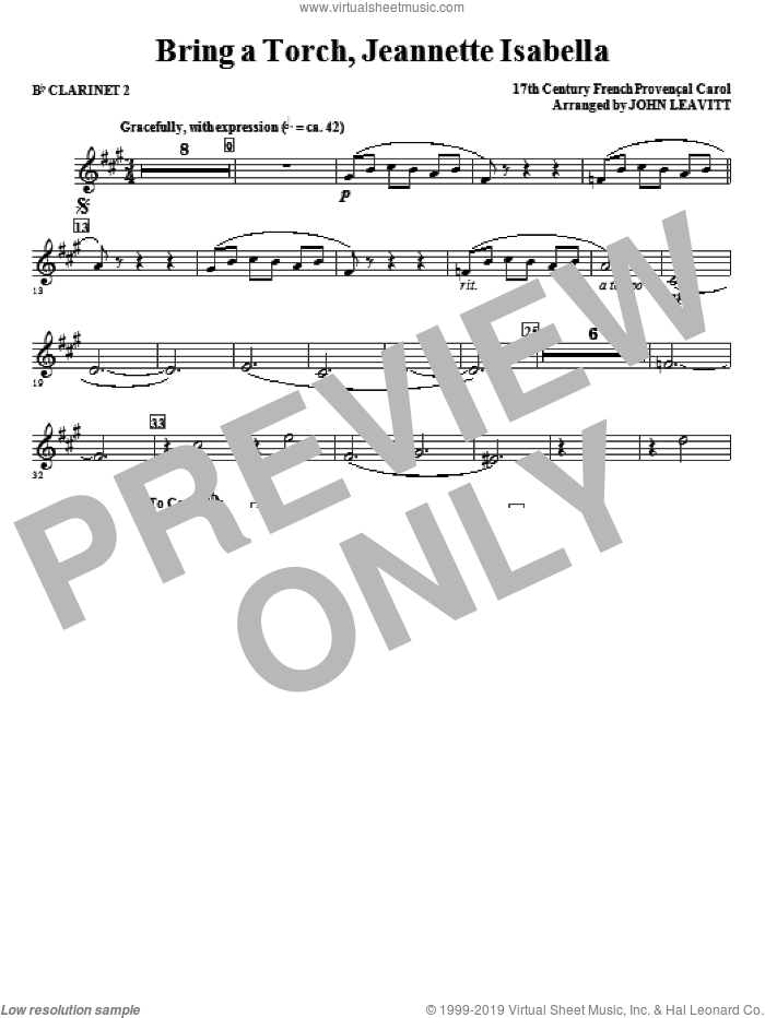 Bring a Torch, Jeanette Isabella sheet music for orchestra/band (Bb clarinet 2) by John Leavitt and Miscellaneous, intermediate skill level