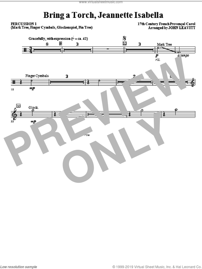 Bring a Torch, Jeanette Isabella sheet music for orchestra/band (percussion 1) by John Leavitt and Miscellaneous, intermediate skill level