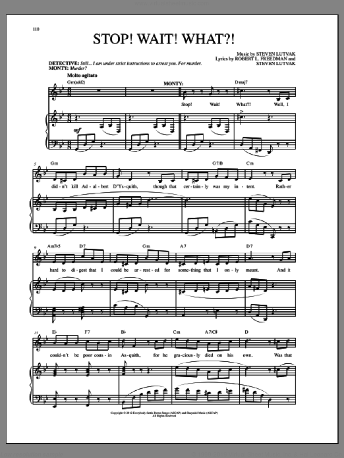 Stop! Wait! What?! sheet music for voice and piano by Steven Lutvak and Robert L. Freedman, intermediate skill level