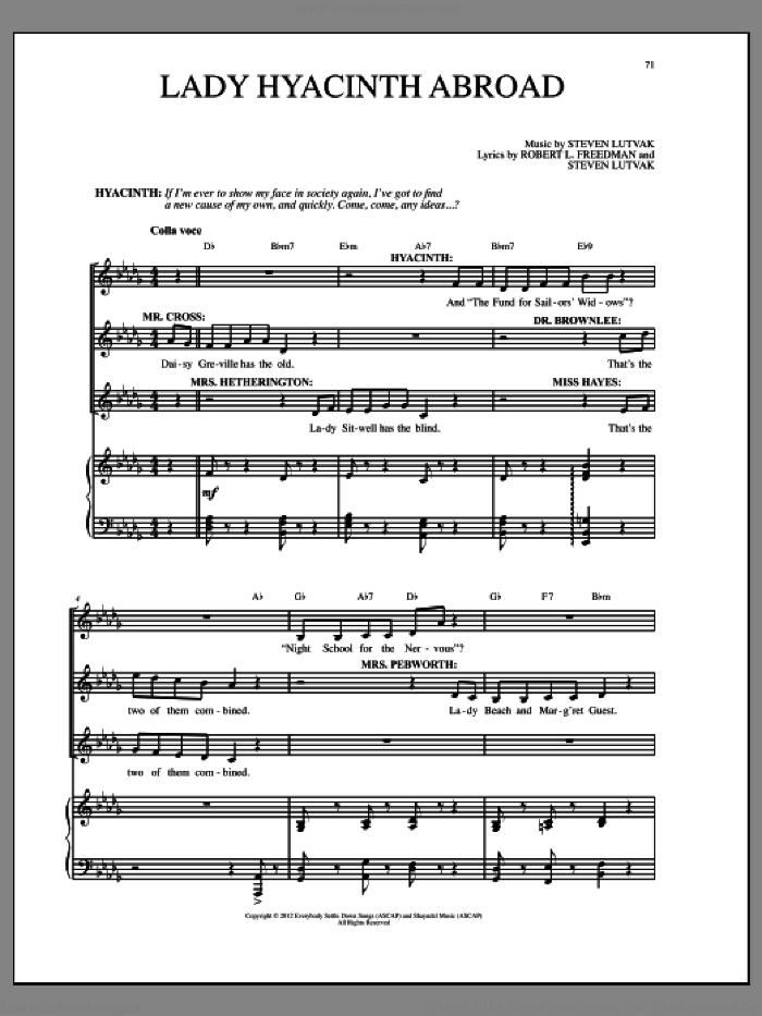 Lady Hyacinth Abroad sheet music for voice and piano by Steven Lutvak and Robert L. Freedman, intermediate skill level