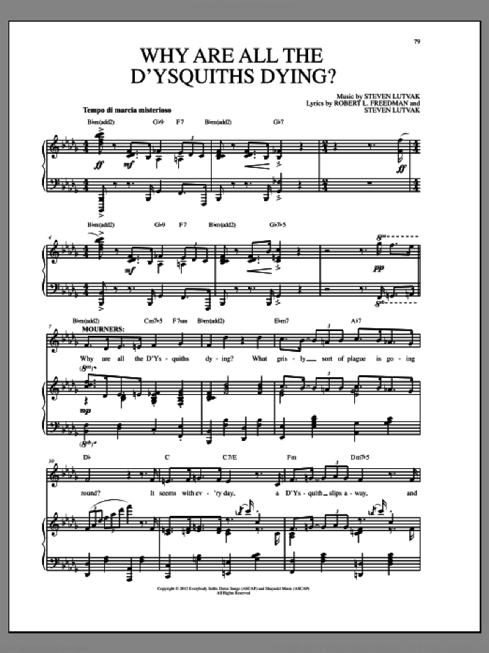 Why Are All The D'Ysquiths Dying? sheet music for voice and piano by Steven Lutvak and Robert L. Freedman, intermediate skill level