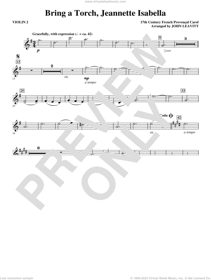 Bring a Torch, Jeanette Isabella sheet music for orchestra/band (violin 2) by John Leavitt and Miscellaneous, intermediate skill level