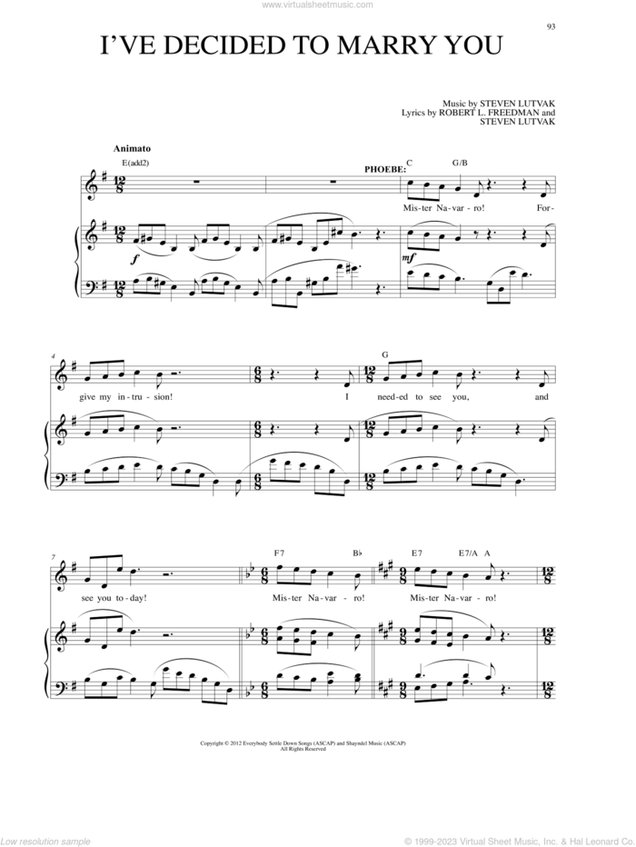 I've Decided To Marry You sheet music for voice and piano by Steven Lutvak and Robert L. Freedman, intermediate skill level