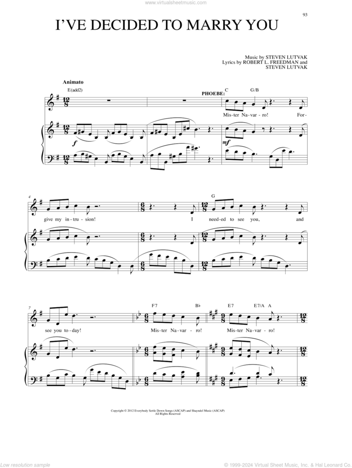 I've Decided To Marry You sheet music for voice and piano by Steven Lutvak and Robert L. Freedman, intermediate skill level