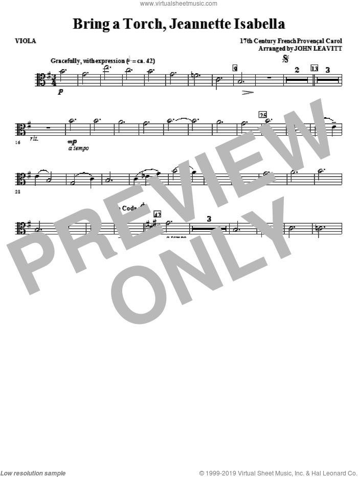 Bring a Torch, Jeanette Isabella sheet music for orchestra/band (viola) by John Leavitt and Miscellaneous, intermediate skill level