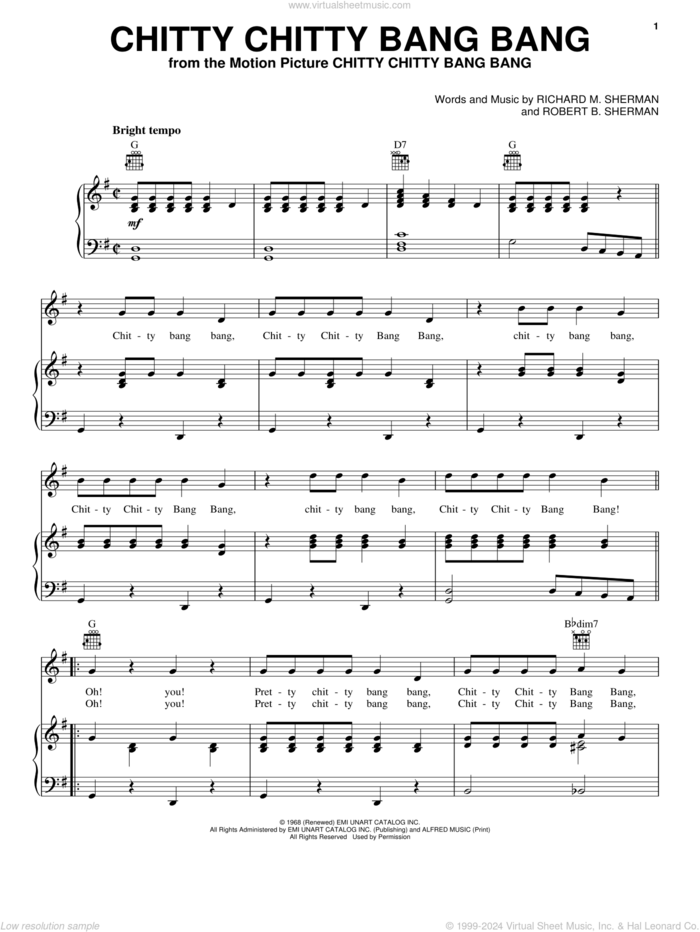 Chitty Chitty Bang Bang sheet music for voice, piano or guitar by Richard M. Sherman, Paul Mauriat and Robert B. Sherman, intermediate skill level
