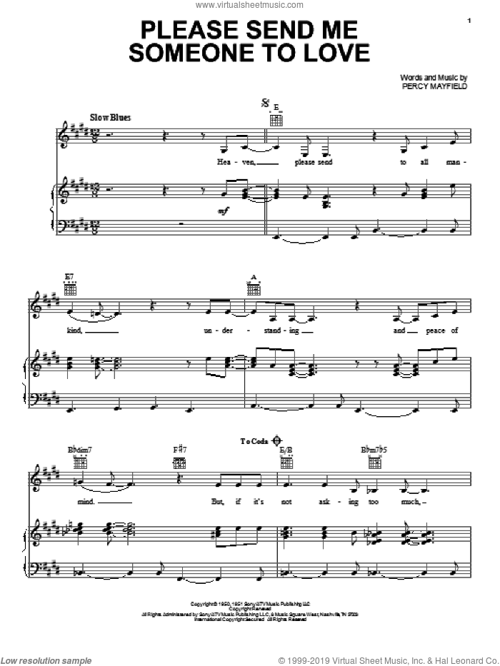 Please Send Me Someone To Love sheet music for voice, piano or guitar by B.B. King, Percy Mayfield and Sade, intermediate skill level