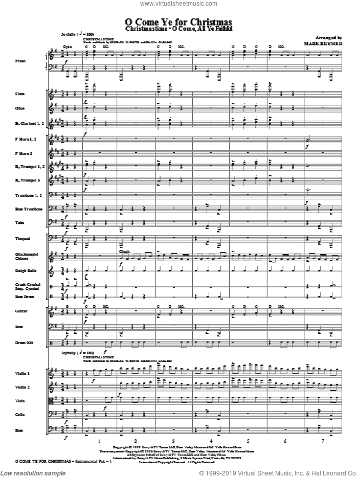 O Come Ye For Christmas (Medley) (complete set of parts) sheet music for orchestra/band (Orchestra) by Mark Brymer and Michael W. Smith, intermediate skill level