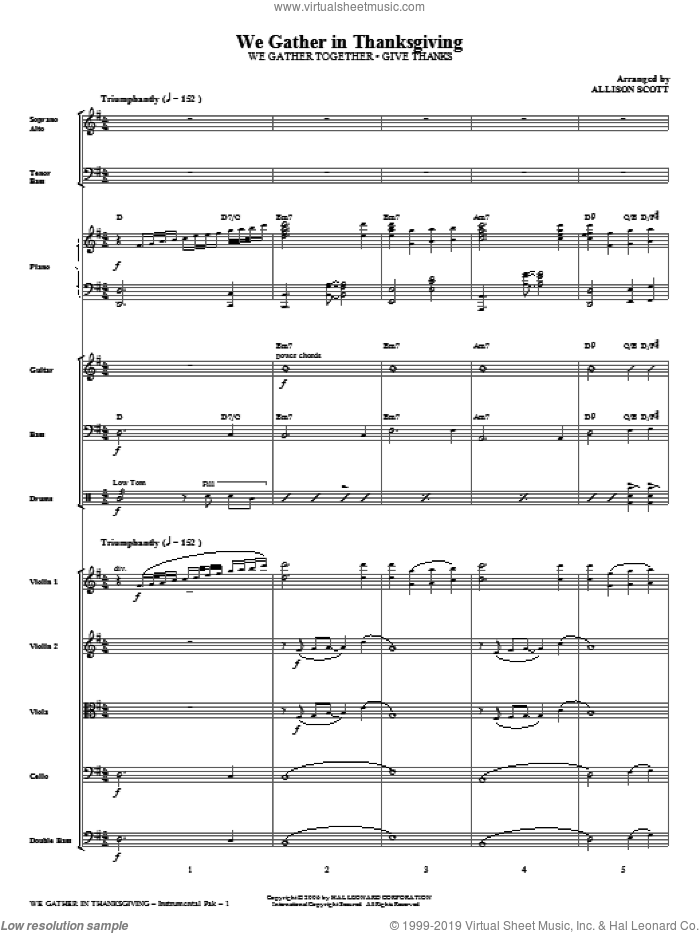We Gather in Thanksgiving (complete set of parts) sheet music for orchestra/band (Rhythm/Strings) by Henry Smith and Allison Scott, intermediate skill level