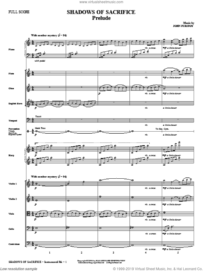 Shadows of Sacrifice (complete set of parts) sheet music for orchestra/band (Orchestra) by John Purifoy and Charles Wesley, intermediate skill level