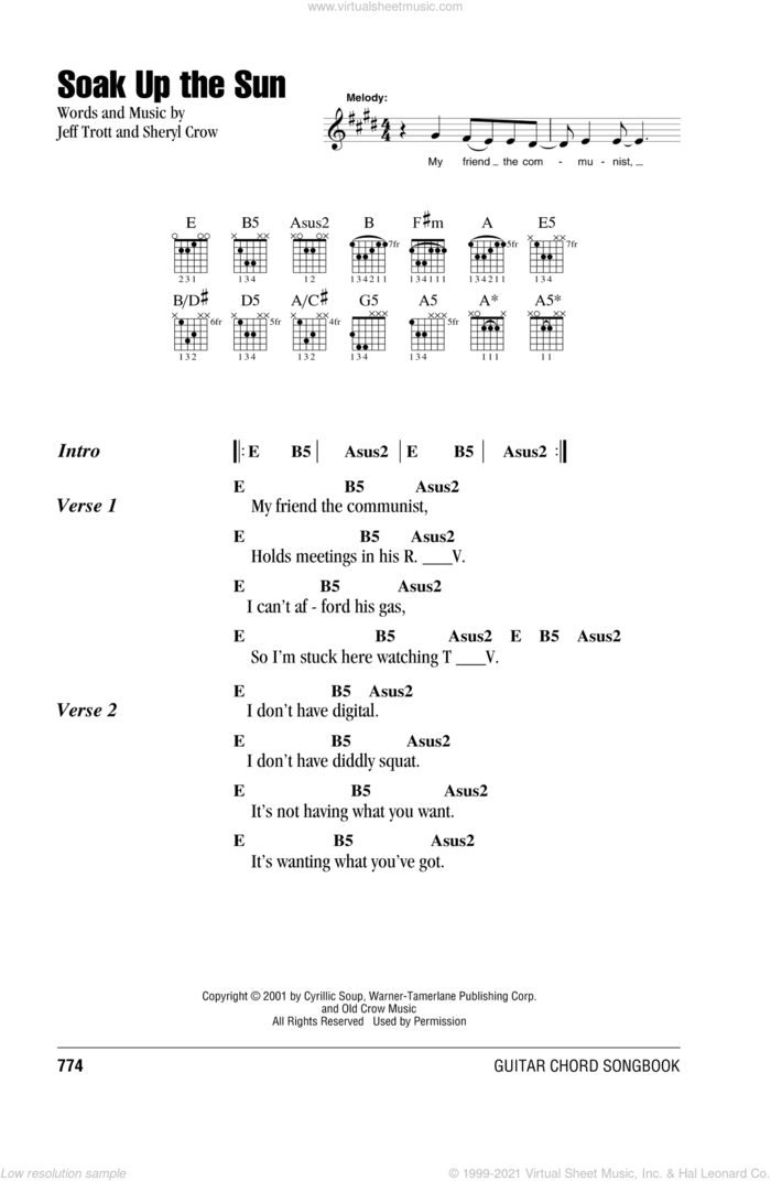 Soak Up The Sun sheet music for guitar (chords) by Sheryl Crow and Jeff Trott, intermediate skill level
