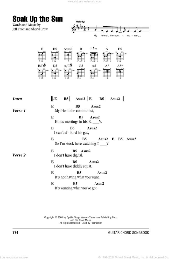 Soak Up The Sun sheet music for guitar (chords) by Sheryl Crow and Jeff Trott, intermediate skill level