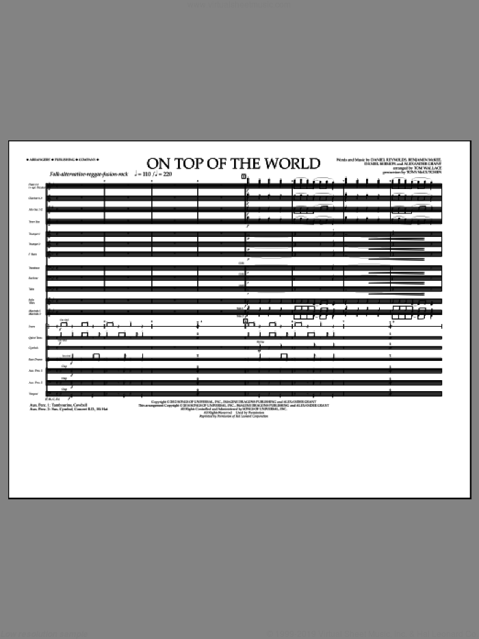 On Top of the World (COMPLETE) sheet music for marching band by Imagine Dragons, Alexander Grant, Benjamin McKee, Daniel Reynolds, Daniel Sermon and Tom Wallace, intermediate skill level
