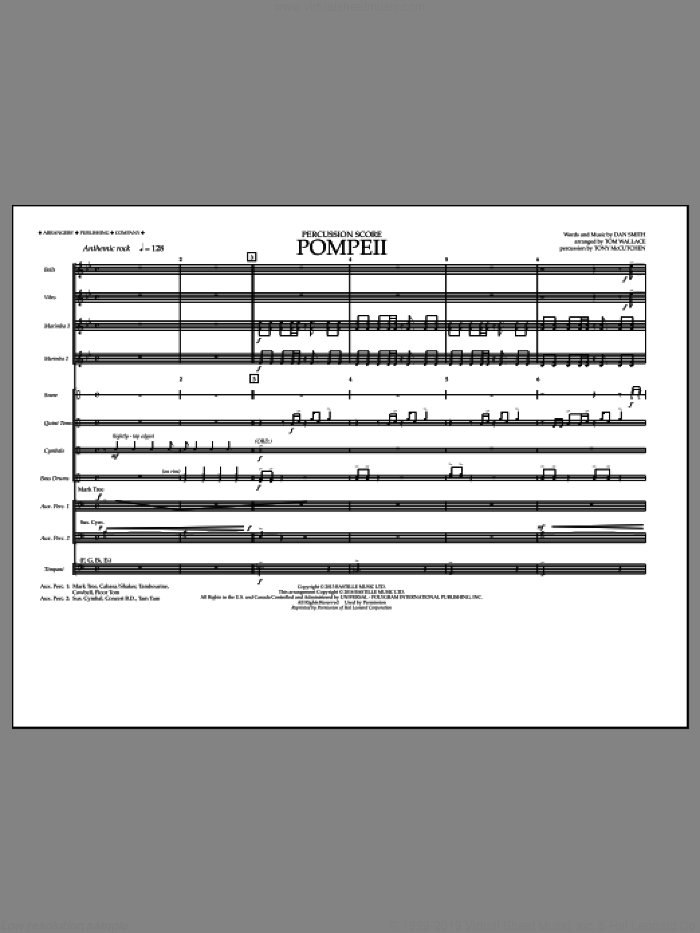 Pompeii (COMPLETE) sheet music for marching band by Tom Wallace, Bastille and Dan Smith, intermediate skill level