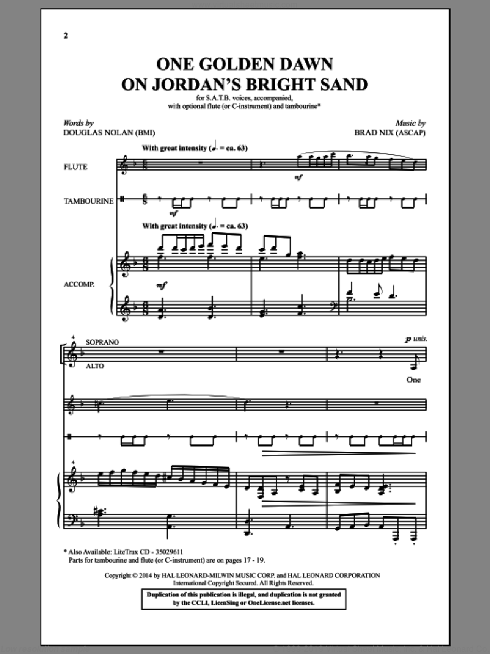 One Golden Dawn On Jordan's Bright Sand sheet music for choir (SATB: soprano, alto, tenor, bass) by Brad Nix and Douglas Nolan, intermediate skill level