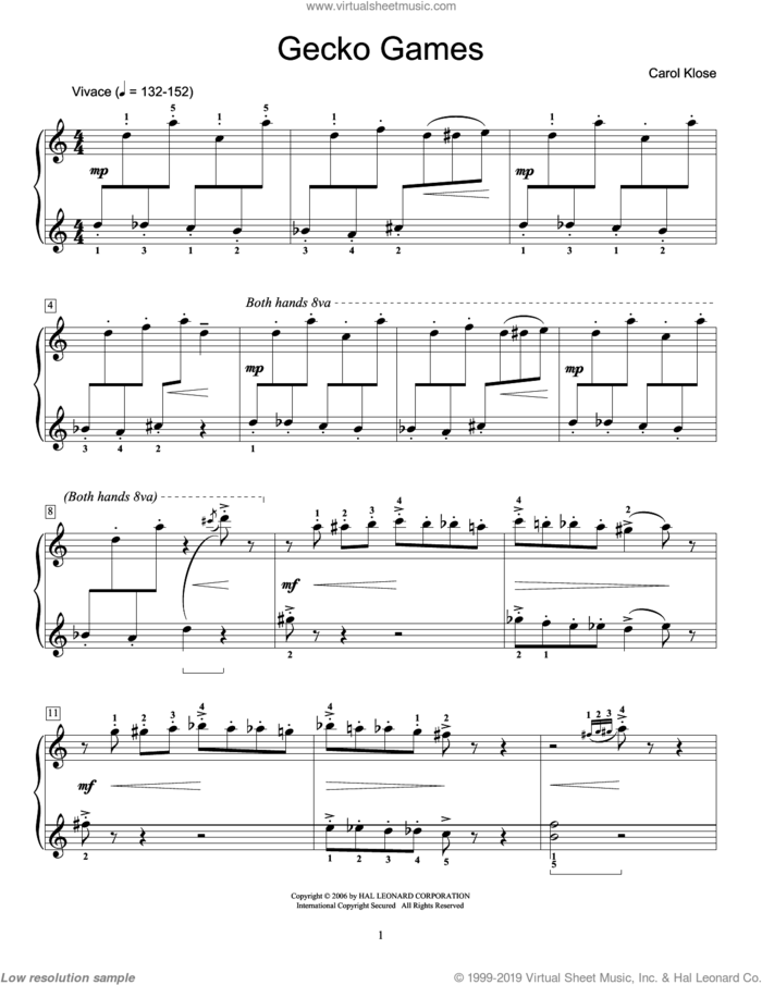 Gecko Games sheet music for piano solo (elementary) by Carol Klose and Miscellaneous, beginner piano (elementary)