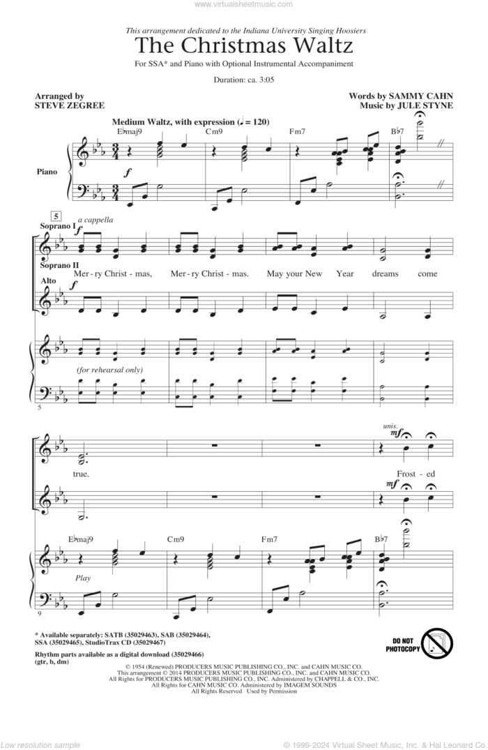 The Christmas Waltz sheet music for choir (SSA: soprano, alto) by Sammy Cahn, Jule Styne and Steve Zegree, intermediate skill level