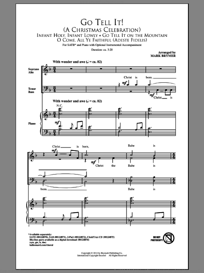 Go Tell It On The Mountain sheet music for choir (SATB: soprano, alto, tenor, bass) by Mark Brymer and Miscellaneous, intermediate skill level