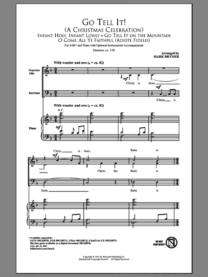 Go Tell It On The Mountain sheet music for choir (SAB: soprano, alto, bass) by Mark Brymer and Miscellaneous, intermediate skill level