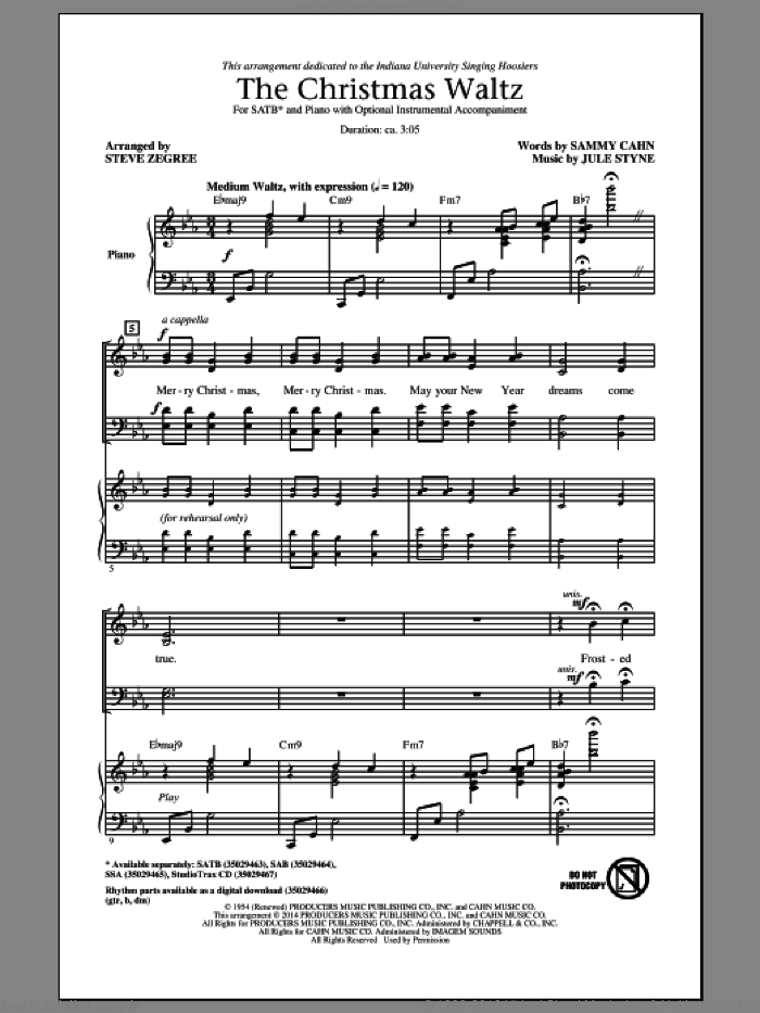 The Christmas Waltz sheet music for choir (SATB: soprano, alto, tenor, bass) by Sammy Cahn, Jule Styne and Steve Zegree, intermediate skill level