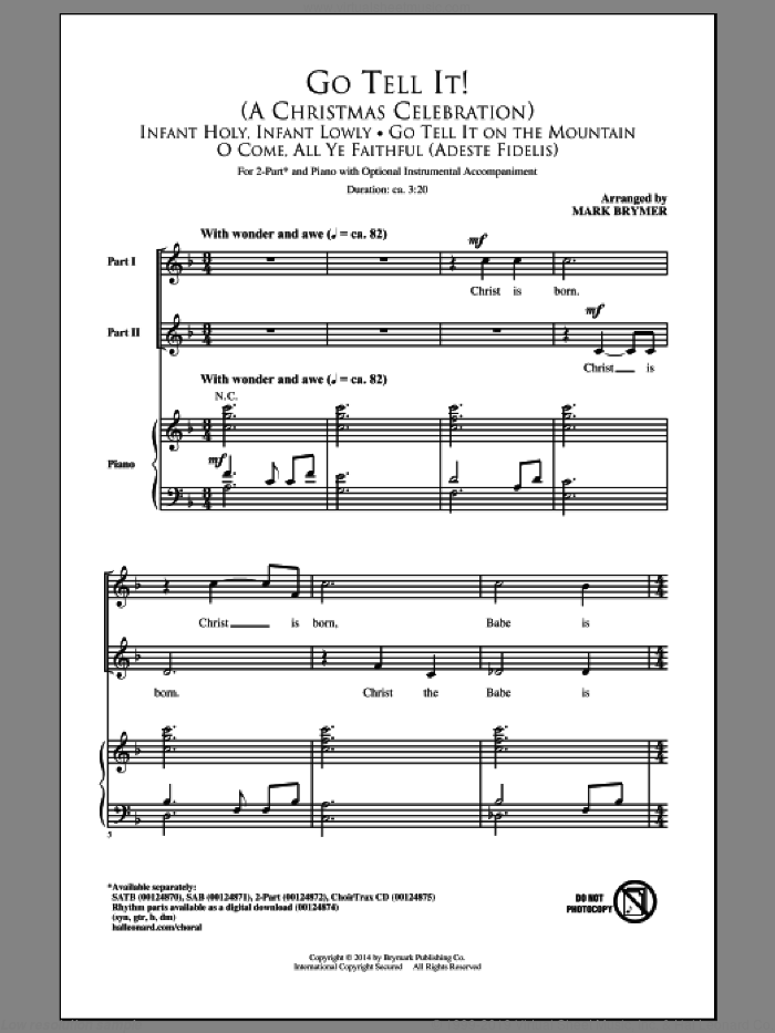 Go Tell It On The Mountain sheet music for choir (2-Part) by Mark Brymer and Miscellaneous, intermediate duet