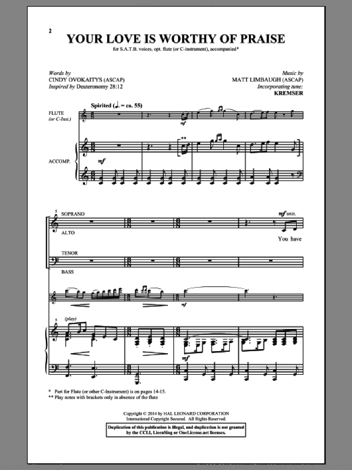 Your Love Is Worthy Of Praise sheet music for choir (SATB: soprano, alto, tenor, bass) by Cindy Ovokaitys and Matt Limbaugh, intermediate skill level