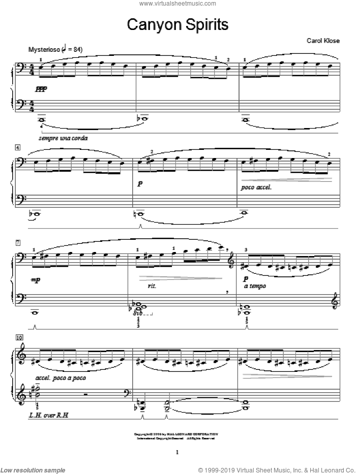 Canyon Spirits sheet music for piano solo (elementary) by Carol Klose and Miscellaneous, beginner piano (elementary)