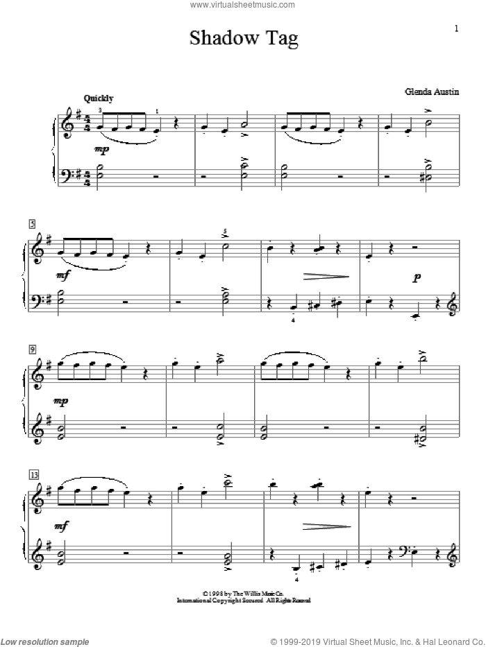 Shadow Tag sheet music for piano solo (elementary) by Glenda Austin, beginner piano (elementary)