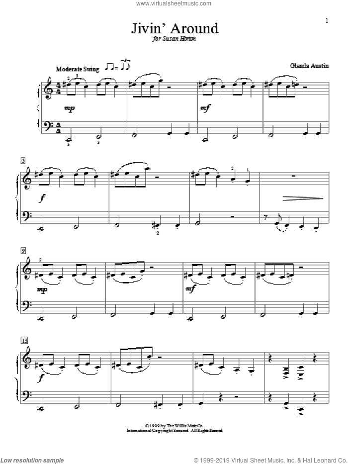 Jivin' Around sheet music for piano solo (elementary) by Glenda Austin, beginner piano (elementary)
