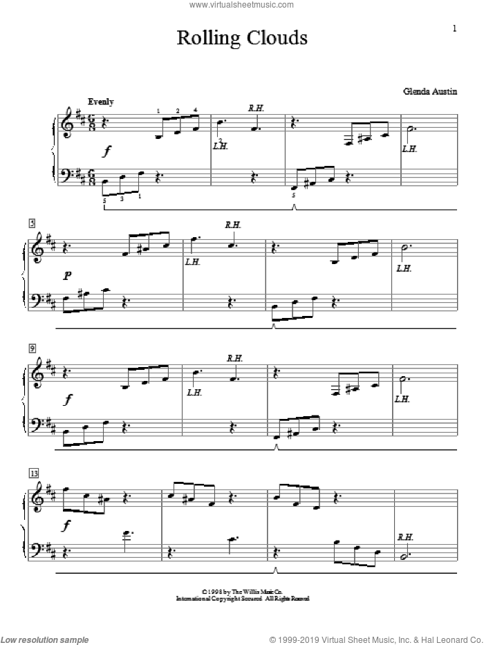Rolling Clouds sheet music for piano solo (elementary) by Glenda Austin, beginner piano (elementary)