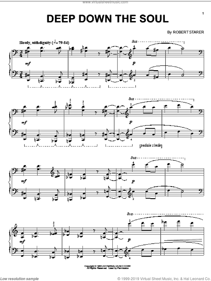 Deep Down The Soul sheet music for piano solo by Robert Starer, intermediate skill level